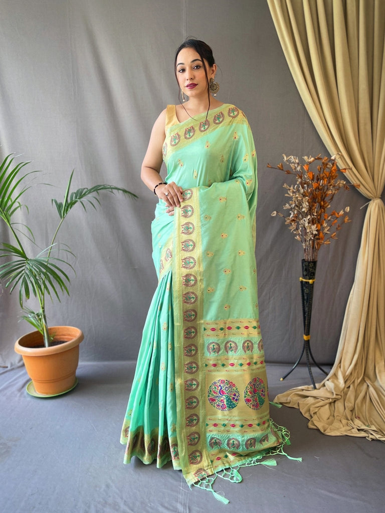 Paithani Silk Vol. 3 Woven Saree Pastel Sea Green Clothsvilla