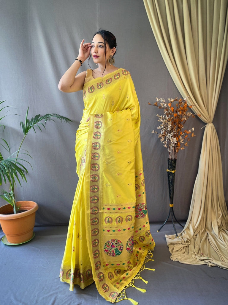 Paithani Silk Vol. 3 Woven Saree Pastel Yellow Clothsvilla
