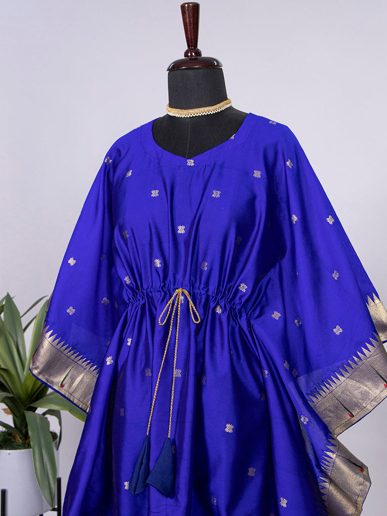 Blue Color Weaving Zari Work Jacquard Paithani Kaftan Dress Clothsvilla