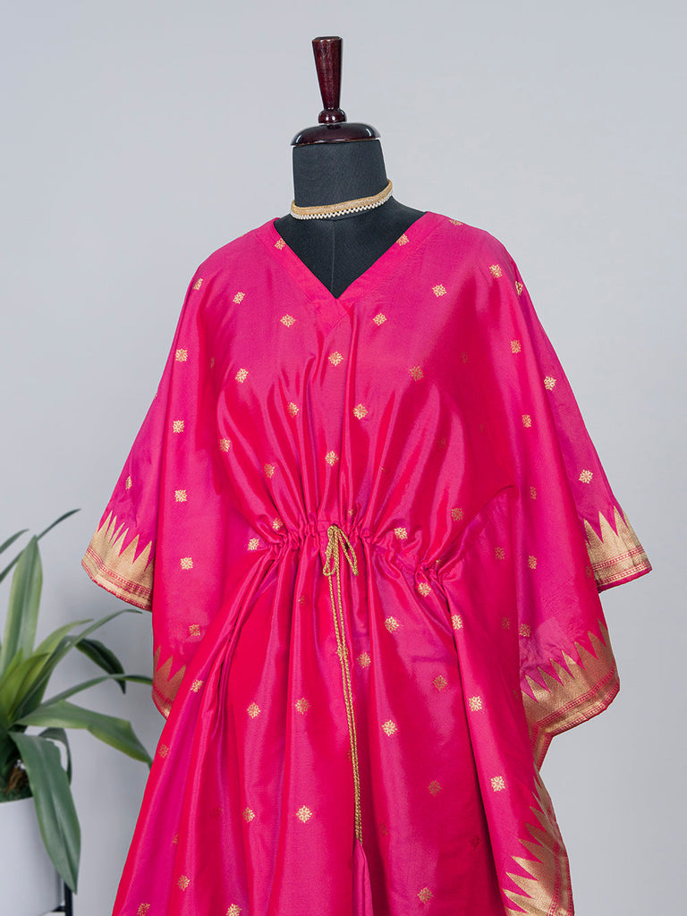 Pink Color Weaving Zari Work Jacquard Paithani Kaftan Clothsvilla