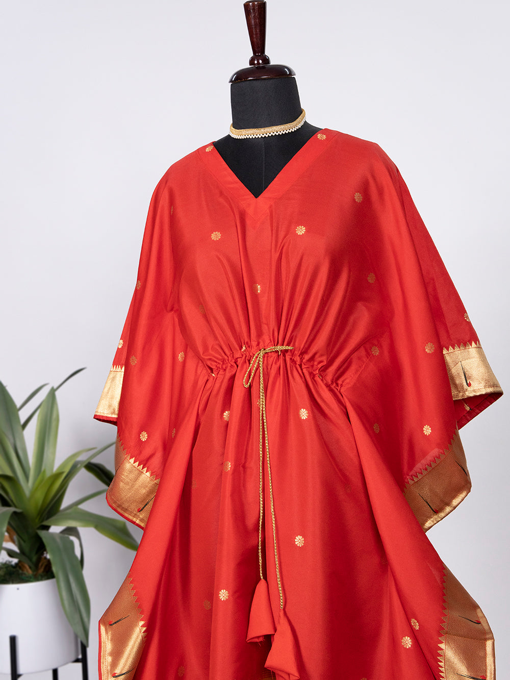 Red Color Weaving Zari Work Jacquard Paithani Kaftan Dress Clothsvilla