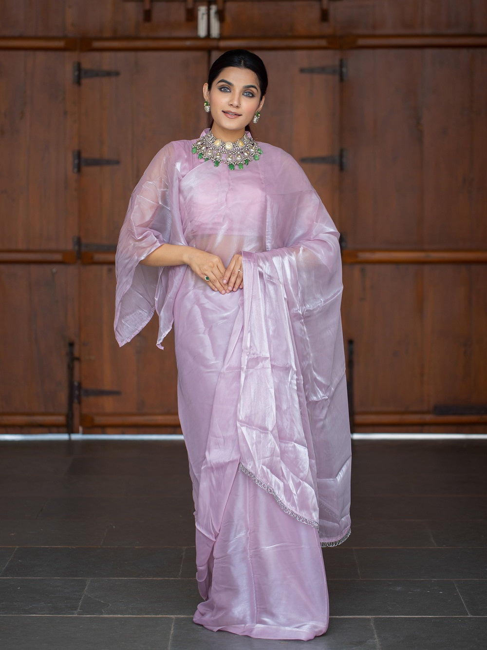 Light Pink Color Pallu Lace Border Jimi Silk Saree Clothsvilla
