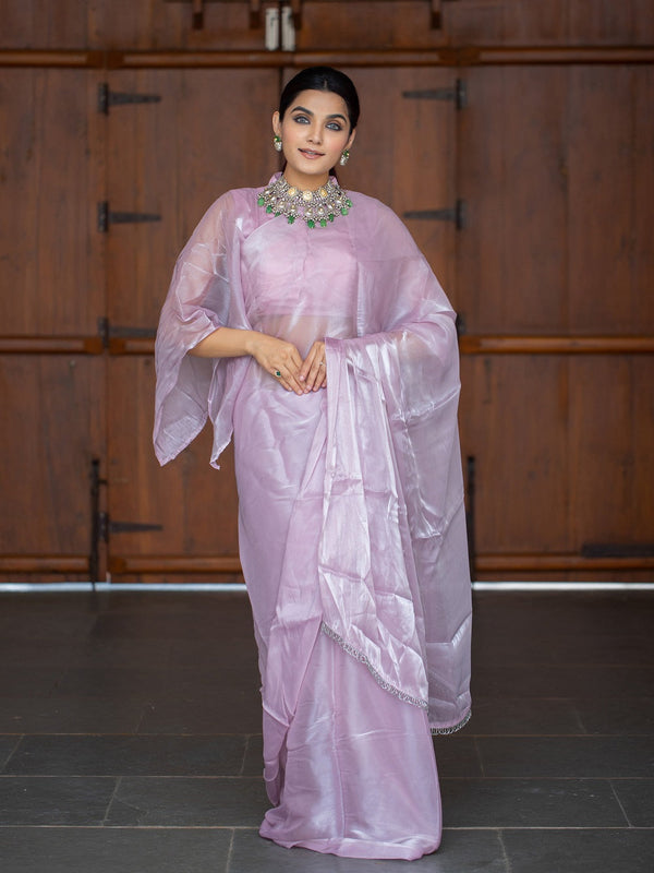 Light Pink Color Pallu Lace Border Jimi Silk Saree Clothsvilla