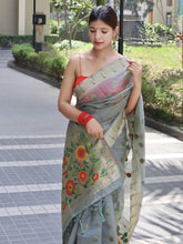 Load image into Gallery viewer, Parineeti Paithani Organza Woven Saree Grey Clothsvilla