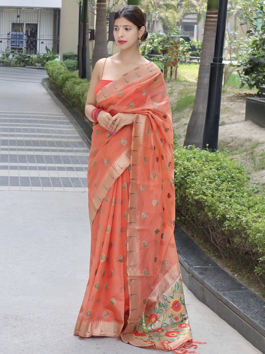 Parineeti Paithani Organza Woven Saree Pink Clothsvilla