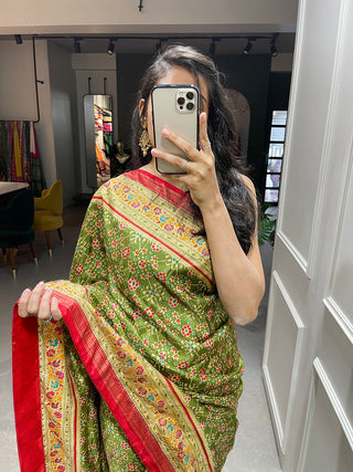 Parrot Color Foil Printed And Stone Work Dola Silk Saree Clothsvilla