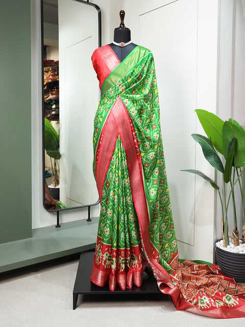 Parrot Color Digital Patola Printed Dola Silk Saree Clothsvilla Main image