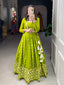 Parrot Color Sequins And Lucknowi Work Cotton Co-Ord Set Lehenga Choli ClothsVilla.com