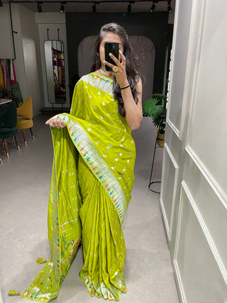 Parrot Color Zari Weaving Work Pure Viscose Saree Clothsvilla