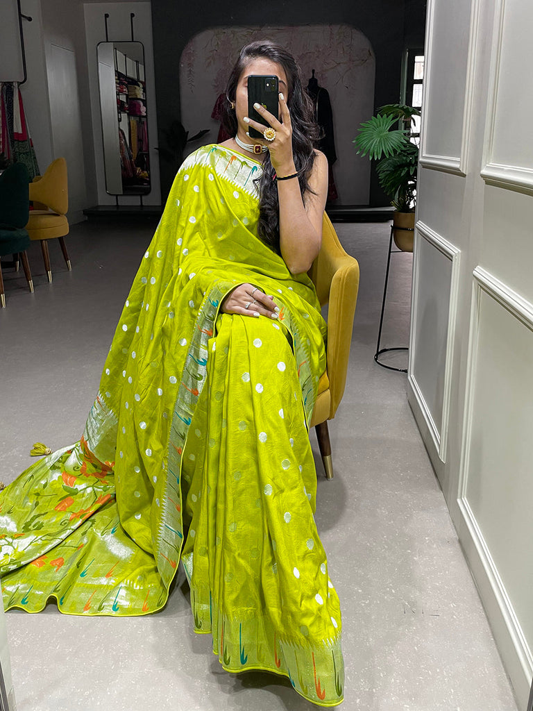Parrot Color Zari Weaving Work Pure Viscose Saree Clothsvilla
