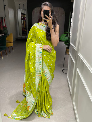 Parrot Color Zari Weaving Work Pure Viscose Saree Clothsvilla