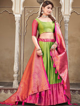 Load image into Gallery viewer, Parrot Color Zari Weaving Work Jacquard Silk South Indian Lehenga Choli ClothsVilla.com