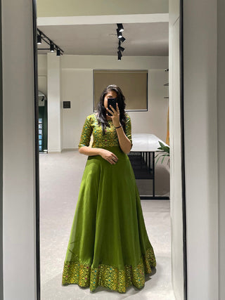 Parrot Color Weaving Zari Work rangoli Silk Gown Clothsvilla