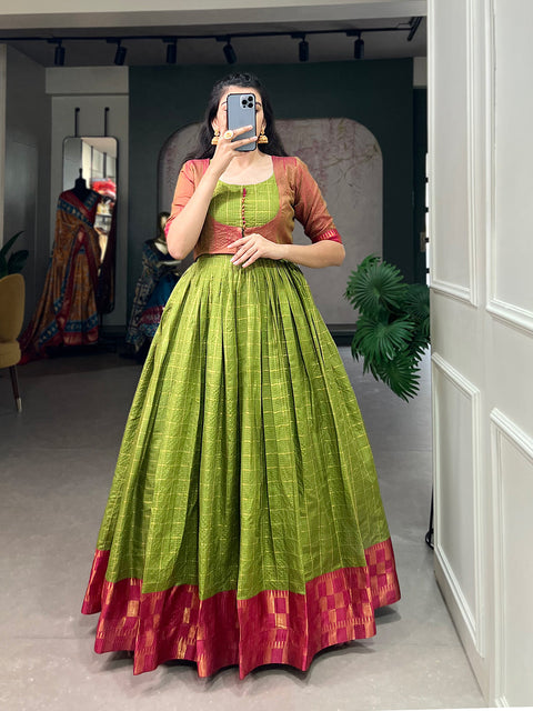 Parrot Color Zari Weaving Work Zari Chex Wedding Dress Clothsvilla Main image