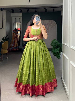 Parrot Color Zari Weaving Work Zari Chex Wedding Dress Clothsvilla
