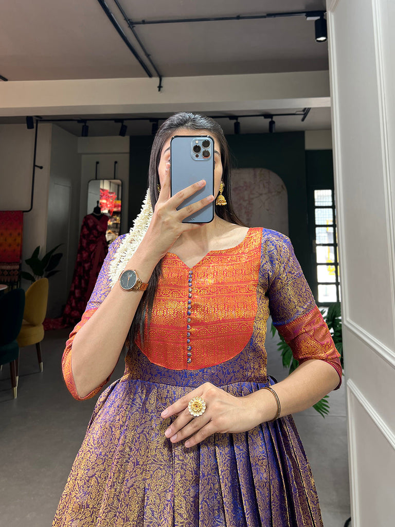 Royal Blue Color Zari Weaving Work Kanjivaram South Indian Dress Clothsvilla