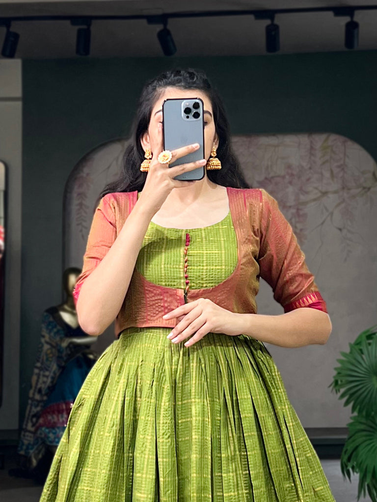 Parrot Color Zari Weaving Work Zari Chex Wedding Dress Clothsvilla