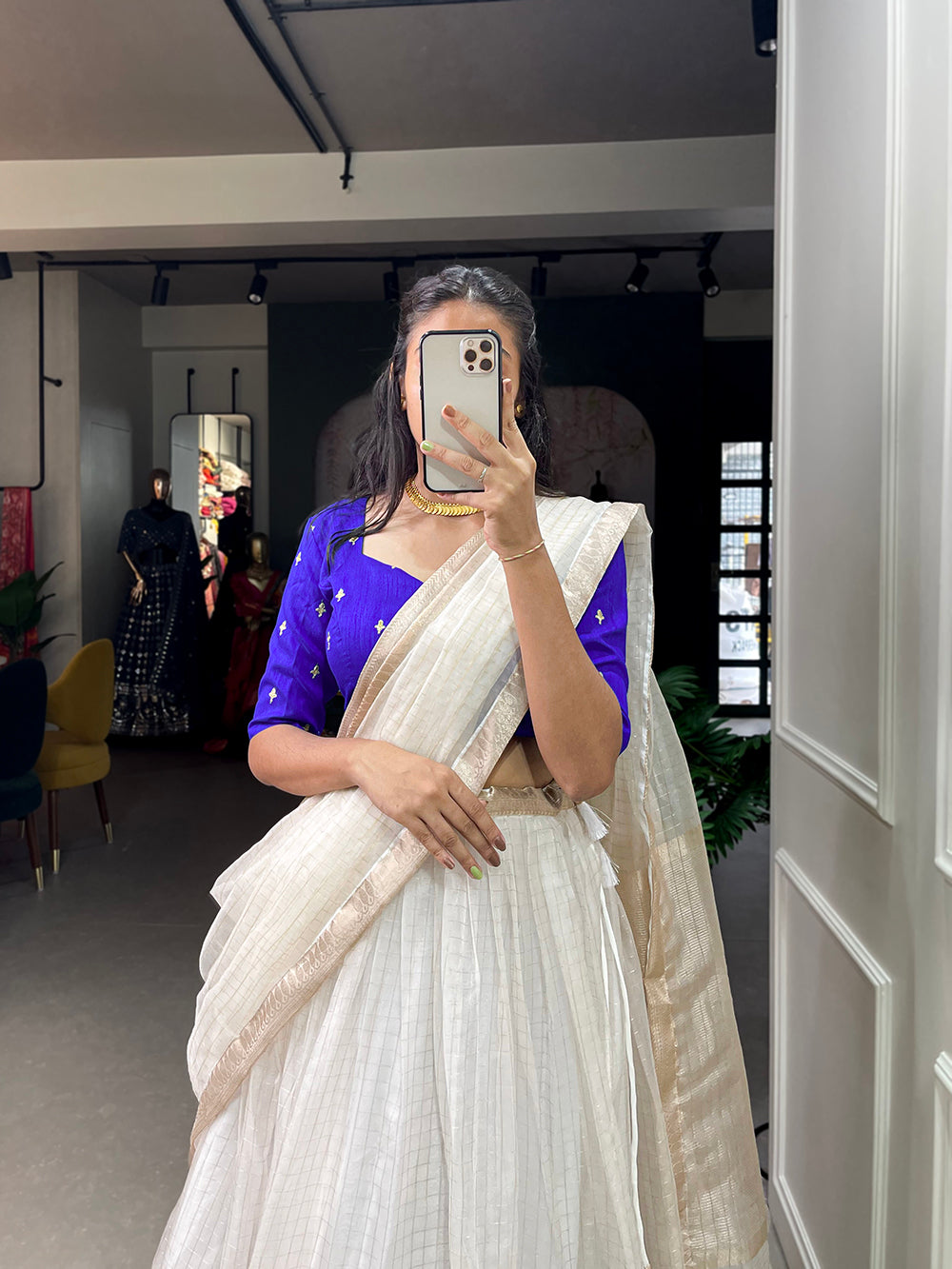 White Color Zari Weaving Work Organza Lehenga Choli ClothsVilla.com