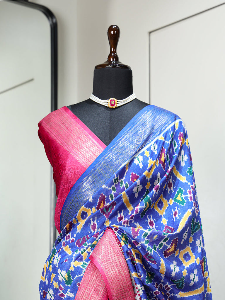 Blue Color Digital Patola Printed Dola Silk Saree Clothsvilla