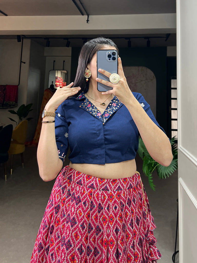 Pink Color Patola With Foil Print Rayon Cotton Co-ord Set Lehenga Choli Clothsvilla