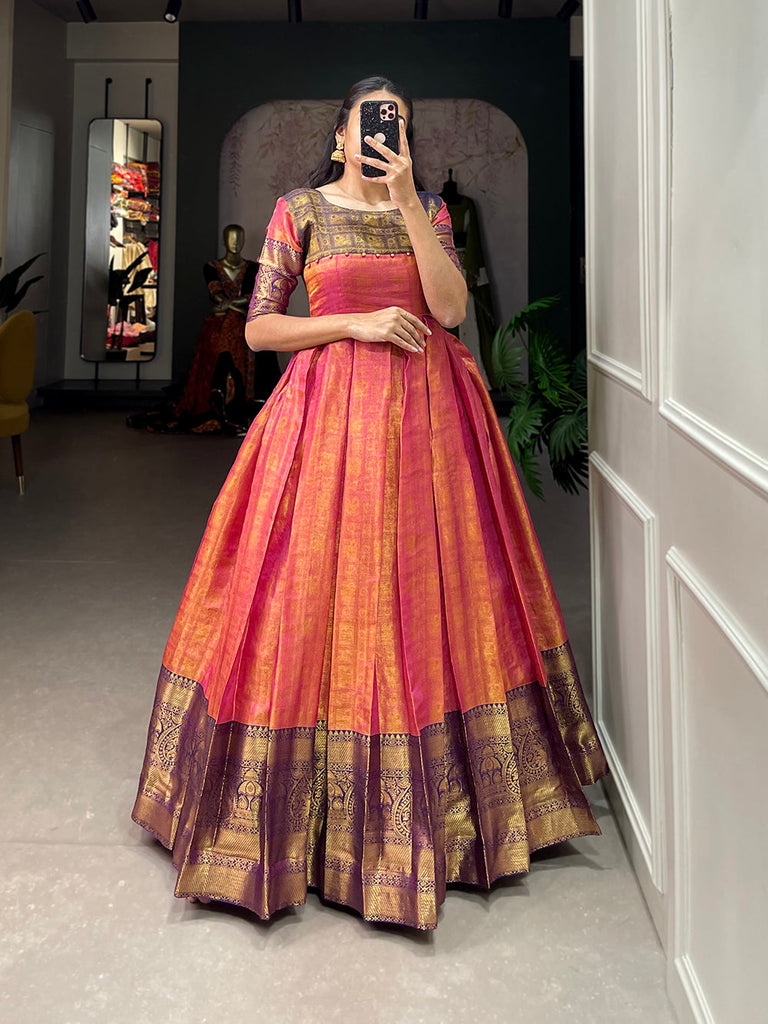 Pink Color Zari Weaving Work Kanjivaram Dress Clothsvilla