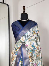 Load image into Gallery viewer, White Color Printed With Zari Border Dola Silk Saree Clothsvilla