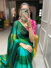 Load image into Gallery viewer, Green Color Zari Lining Work Rangoli Padding Saree Clothsvilla