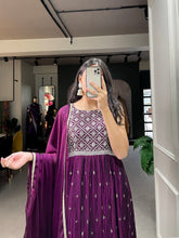 Load image into Gallery viewer, Wine Color Sequins And Thread Embroidery Work Crushed Rangoli Silk Dress Clothsvilla