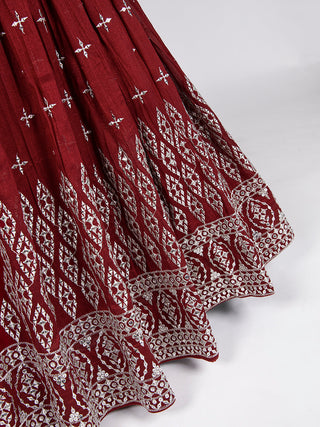 Maroon Color Sequins Embroidery Work Neem Silk Lehenga Choli ClothsVilla.com