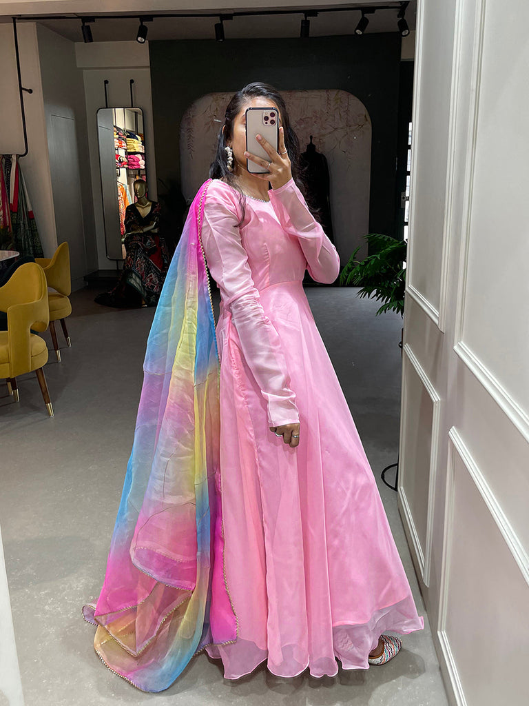 Light Pink Color Simple Soft Organza Gown - ClothsVilla.com Light Pink Color Simple Soft Organza Gown - ClothsVilla.com