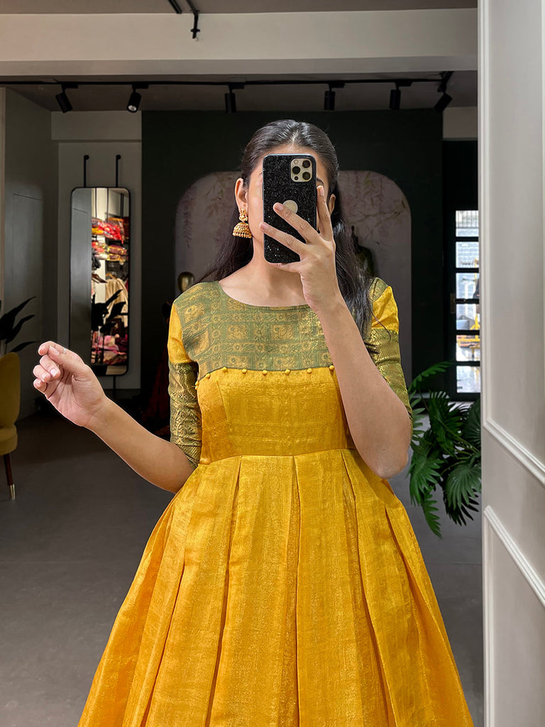 Yellow Color Zari Weaving Work Kanjivaram Dress Clothsvilla