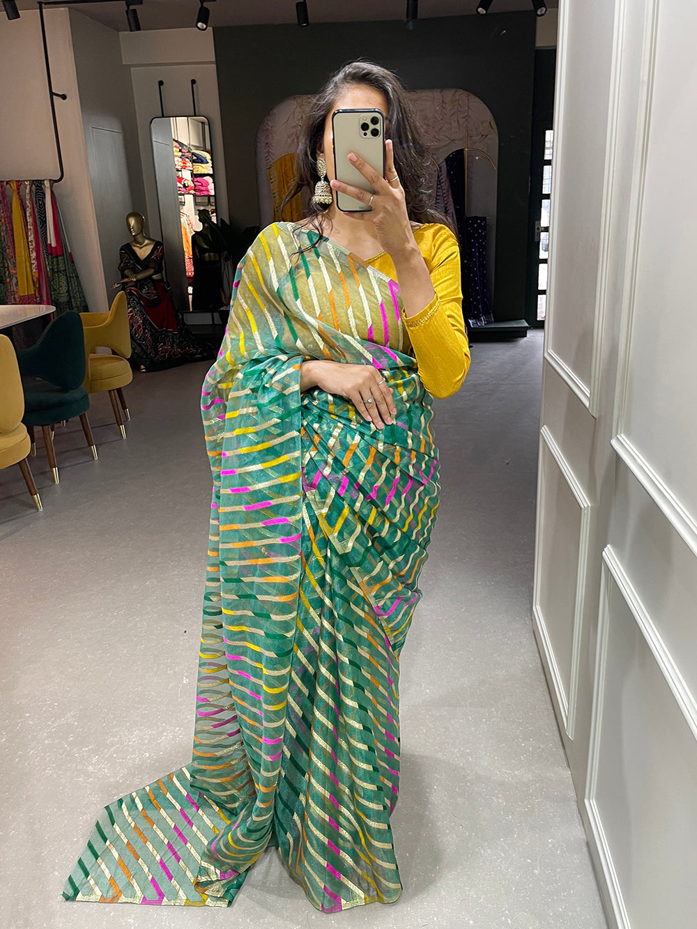 Green Color Zari Weaving Work Organza Saree Clothsvilla