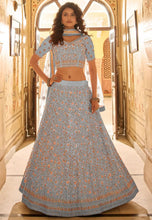 Load image into Gallery viewer, Pastel Blue Embroidered Crepe Wedding Lehenga Clothsvilla