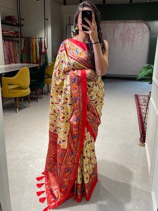 Off White Color  Patola Paithani Printed with Foil Work Dola Silk Saree Clothsvilla