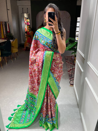 Red Color Patola Printed Dola Silk Saree Clothsvilla