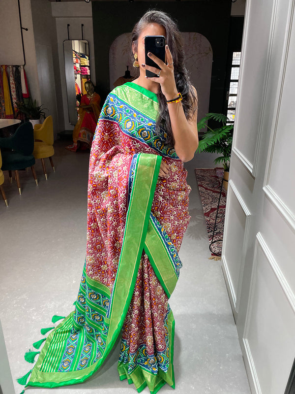Red Color Patola Printed Dola Silk Saree Clothsvilla