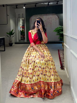 Off White Color Patola Paithani Printed And Foil Printed Silk Gown Clothsvilla