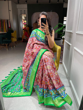 Red Color Patola Printed Dola Silk Saree Clothsvilla