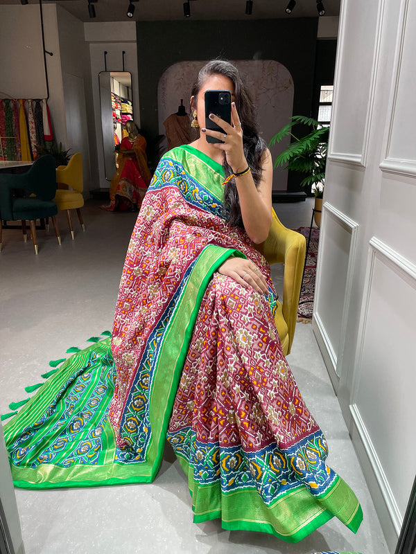 Red Color Patola Printed Dola Silk Saree Clothsvilla