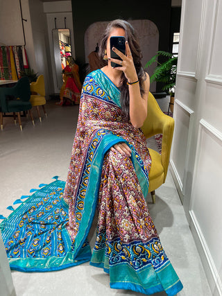 Wine Color Patola Printed Dola Silk Saree Clothsvilla