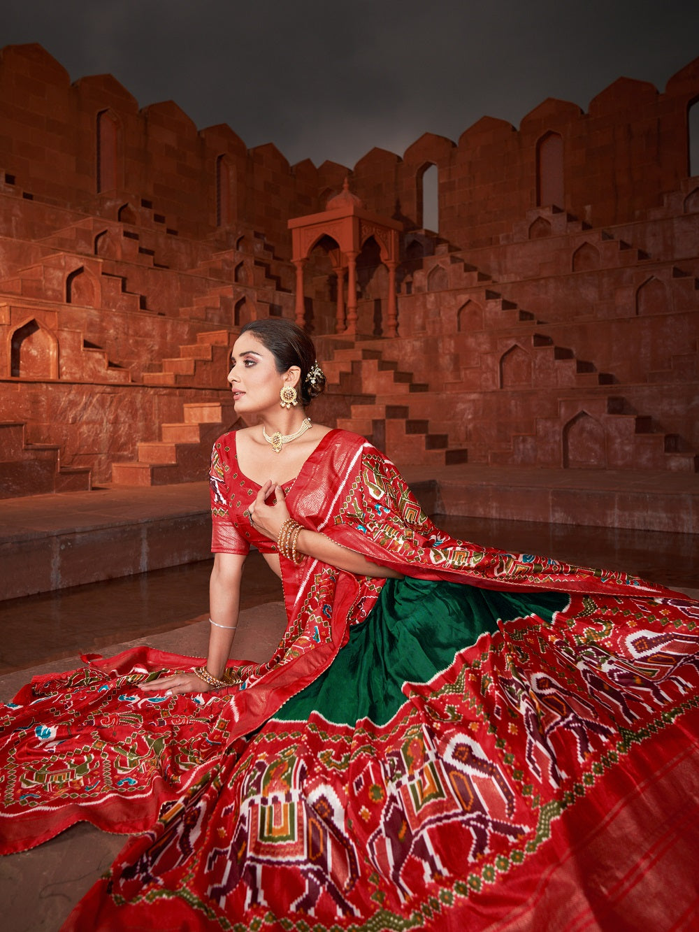 Green Color Patola Printed Navratri Chaniya Choli Clothsvilla