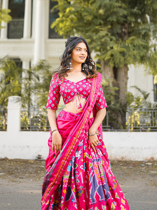 Pink Color Patola Printed and foil work Silk Lehenga Clothsvilla
