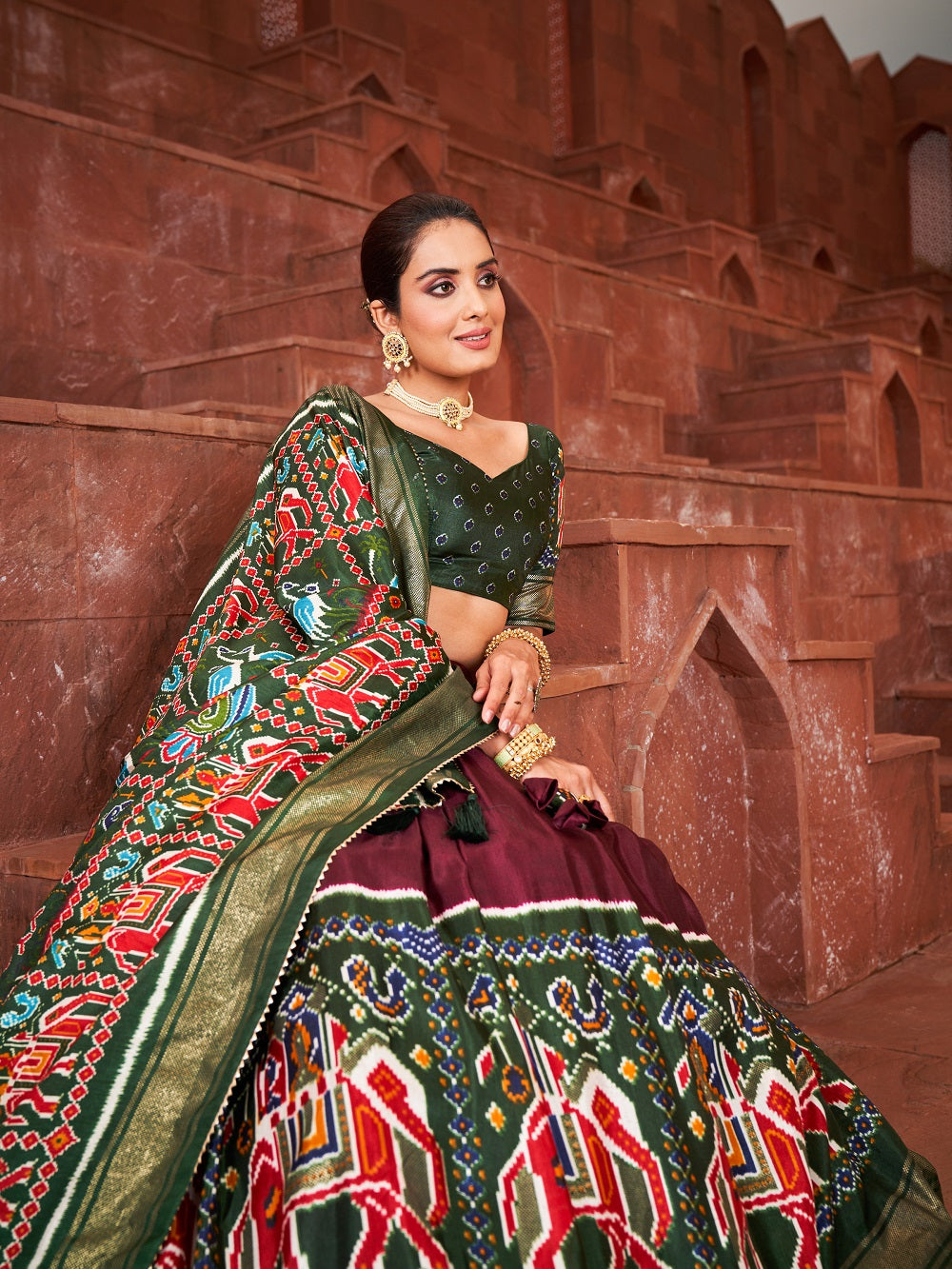Brown Color Haydrabadi Patola Printed Dola Silk Lehenga Choli Clothsvilla