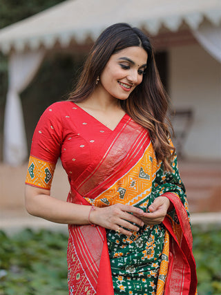 Green Color Patola with Foil Printed Dola Silk Saree Clothsvilla