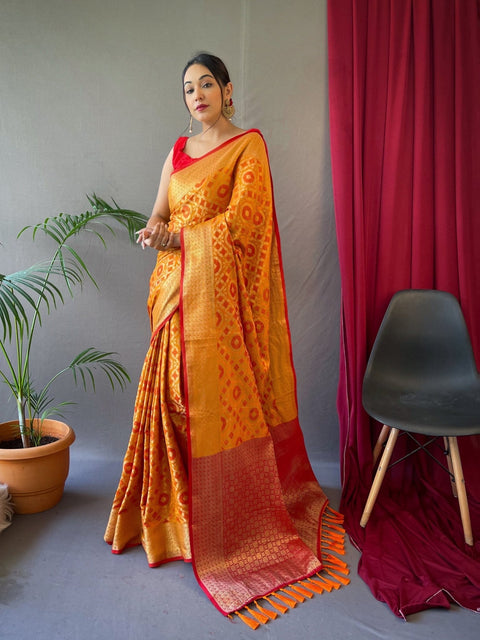 Patola Silk Woven Vol. 5 Contrast Orange with Red Clothsvilla Main image