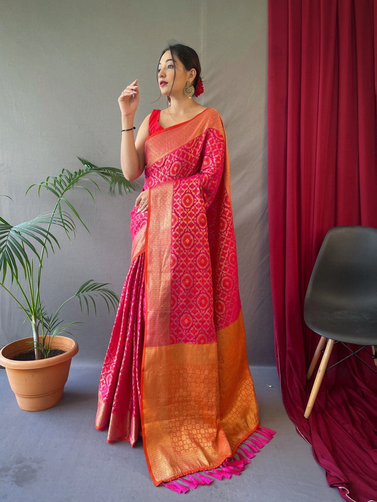 Patola Silk Woven Vol. 5 Contrast Pink with Orange Clothsvilla