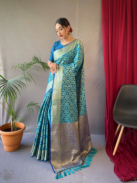 Patola Silk Woven Vol. 5 Contrast Rama with Blue Clothsvilla Main image