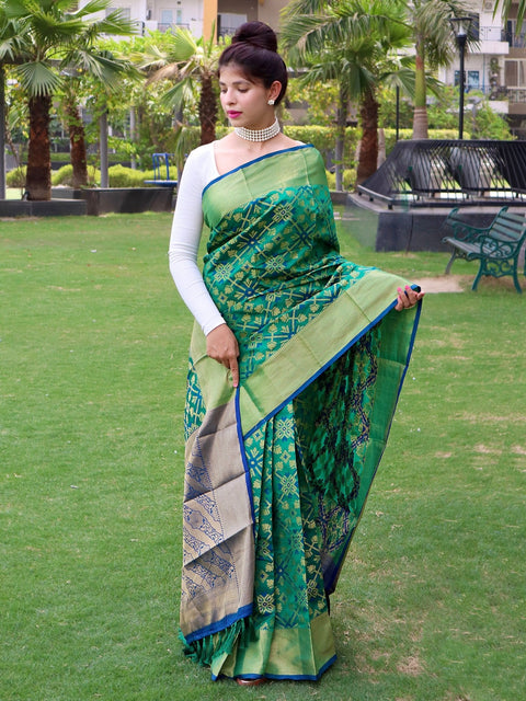 Patola Silk Woven Vol. 6 Contrast Green with Blue Clothsvilla Main image