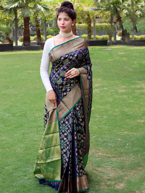 Patola Silk Woven Vol. 6 Contrast Navy with Green Clothsvilla Main image