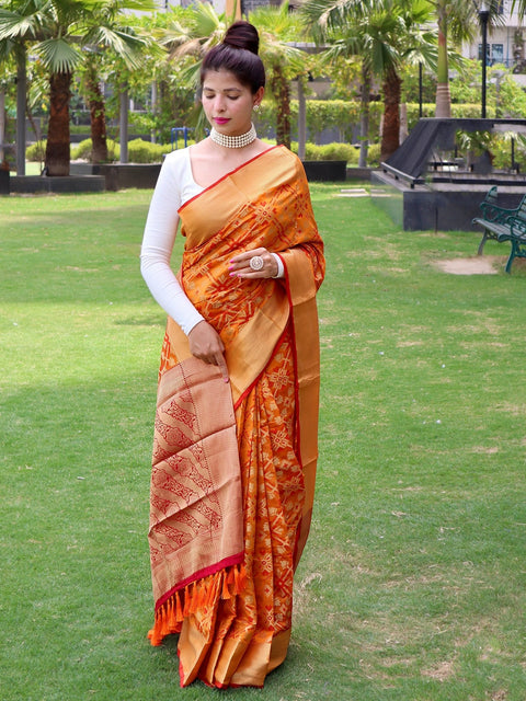 Patola Silk Woven Vol. 6 Contrast Orange with Red Clothsvilla Main image